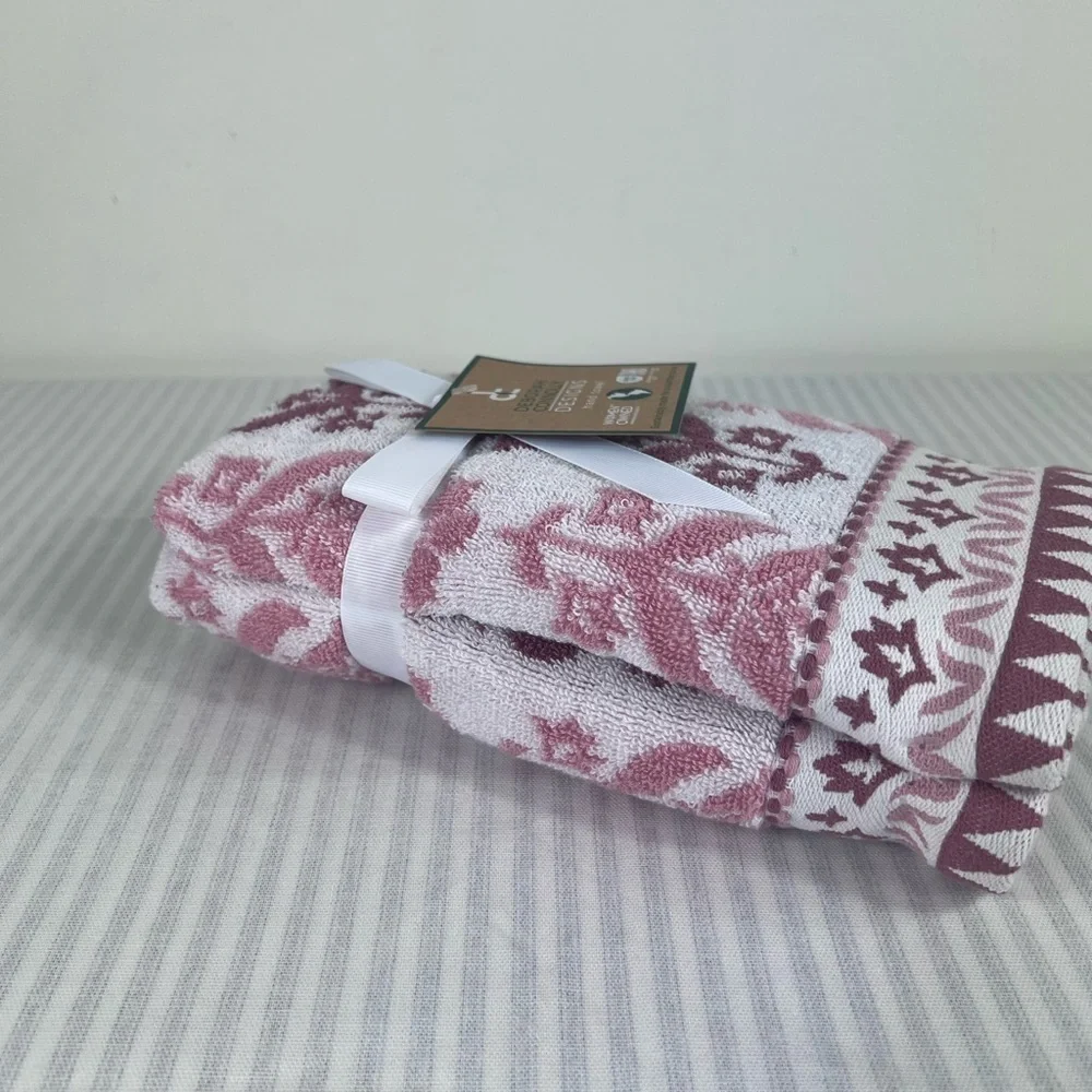 2 pc Deborah Connolly Designs Hand Towel Set Pink Burgundy Floral NEW